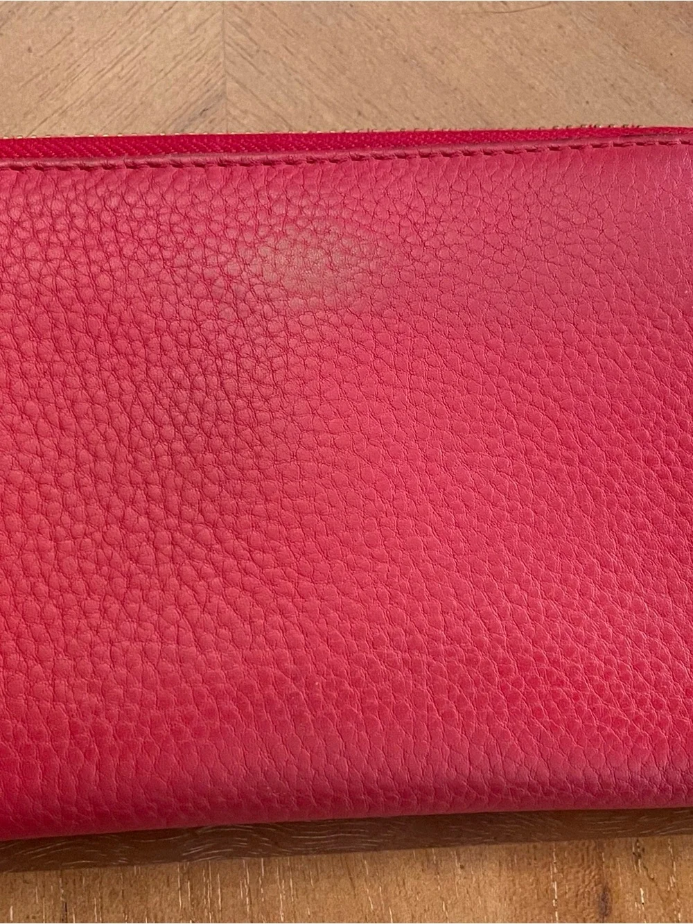 Tory Burch Coral-Red Pebbled Leather Zip Continental Wallet with Perforated Logo